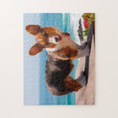 Puzzle Pembroke Welsh Corgi puppy standing on table (Vertical)