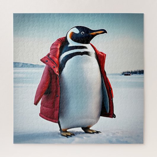 Puzzle Penguin portant un manteau rouge (Vertical)