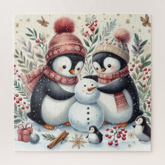 Puzzle Penguins Construisant Un Snowman (Vertical)