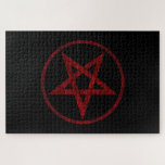 Puzzle Pentagram Red Devil<br><div class="desc">Pentagramme rouge,  inversé,  texturé en cercle,  sur arrière - plan noir. Symbole occulte 666</div>