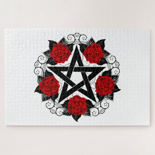 Puzzle Pentagramme aux roses rouges (Horizontal)