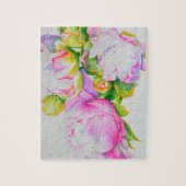 Puzzle Peonis, rose, blanc, aquarelle florale (Vertical)