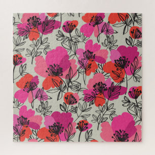 Puzzle Peony Floral Vintage Motif sans joint.
