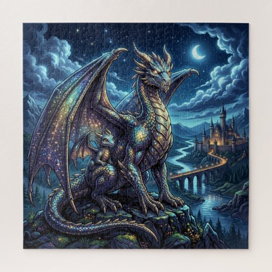 Puzzle Père et Fils Dragons Célestes au Clair de Lune (Vertical)