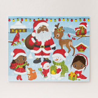 Puzzle Père Noël afro-américaine avec des petites filles