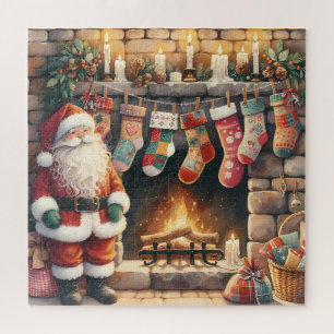 Puzzle Père Noël au coin de la cheminée Chaussettes de No