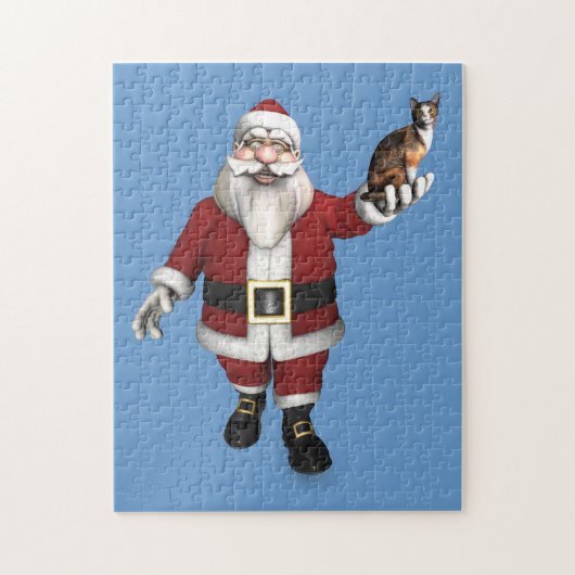 Puzzle Père Noël Avec Chat Calico (Vertical)