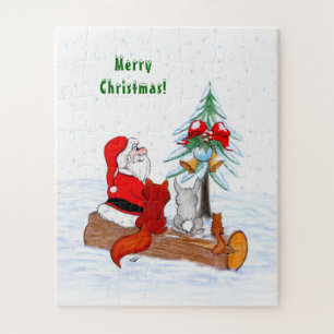Puzzle Père Noël avec Renard de lapin et écureuil