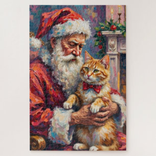 Puzzle Père Noël Chat Angora Turc Art de Noël