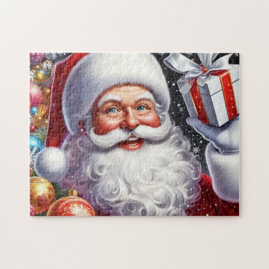 Puzzle Père Noël classique avec présent & ornements (Horizontal)