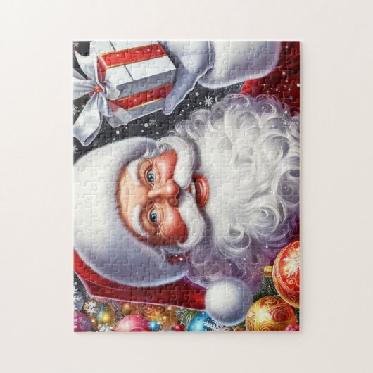 Puzzle Père Noël classique avec présent & ornements (Vertical)
