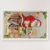 Puzzle Père Noël dans son atelier carte postale rétro vin (Horizontal)