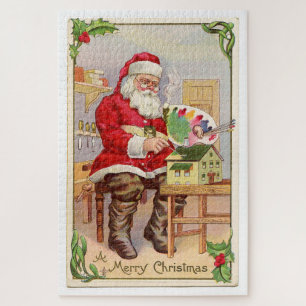 Puzzle Père Noël dans son atelier carte postale rétro vin