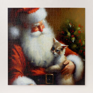Puzzle Père Noël de Noël et un chat (3)