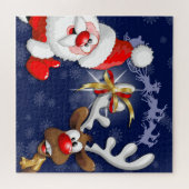 Puzzle Père Noël et Reindeer Joyeux Noël Joyeux dessin an (Horizontal)