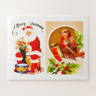 Puzzle Père Noël et robins Joyeux Noël
