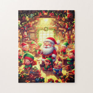 Puzzle Père Noël et ses petits lutins mignons Fêtes de No