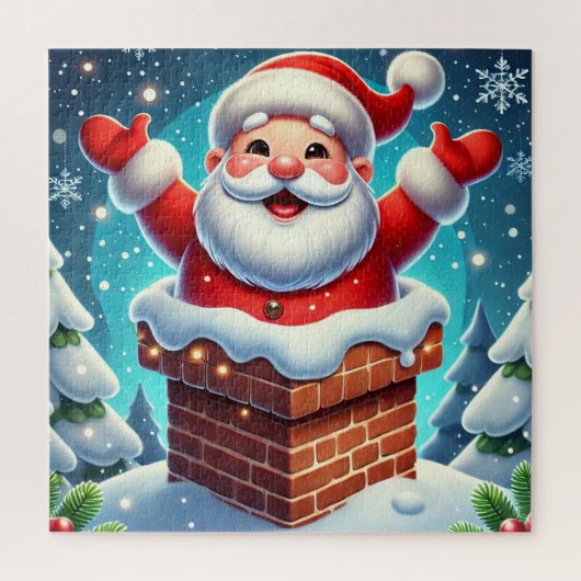 Puzzle Père Noël festif sortant de la cheminée (Vertical)