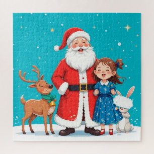 Puzzle Père Noël heureux avec la jeune fille de neige