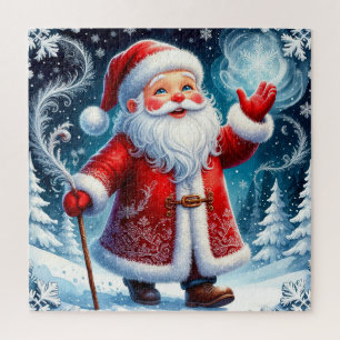 Puzzle Père Noël patinant à travers un pays des merveille