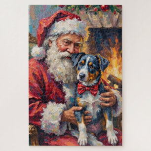 Puzzle Père Noël tenant l'art de Noël de Blue Heeler