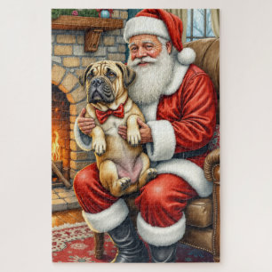 Puzzle Père Noël tenant l'art de Noël de Bullmastiff