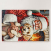 Puzzle Père Noël tenant l'art de Noël de Cockapoo (Horizontal)