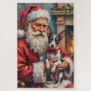 Puzzle Père Noël tenant l'art de Noël de Rat Terrier