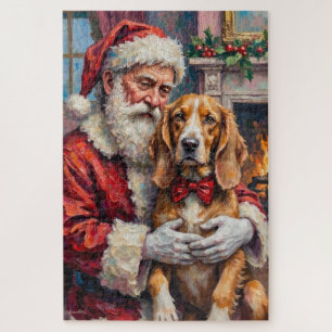 Puzzle Père Noël tenant l'art de Noël de Silken Windhound