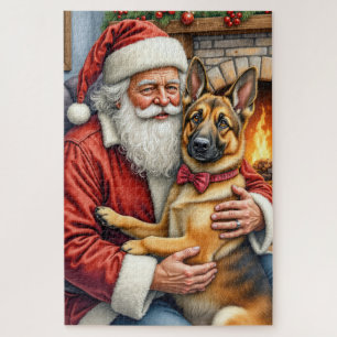 Puzzle Père Noël tenant l'art de Noël du Berger Belge