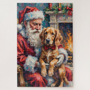 Puzzle Père Noël tenant l'art de Noël d'un Setter Anglais