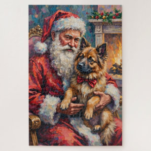 Puzzle Père Noël tenant l'art de Noël Keeshond