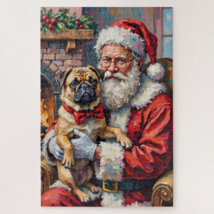 Puzzle Père Noël tenant l'art de Noël Pug