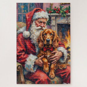 Puzzle Père Noël tenant l'art de Noël Setter Rouge Irland