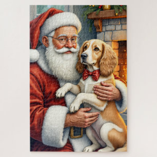 Puzzle Père Noël tenant un Afghan Hound pour Noël