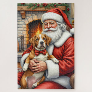 Puzzle Père Noël tenant un American Staffordshire Terrier