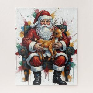 Puzzle Père Noël tenant un bébé renne