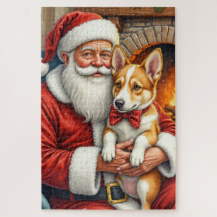 Puzzle Père Noël tenant un chien de berger australien pou