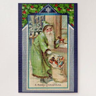 Puzzle Père Noël victorien en vert Un joyeux Noël