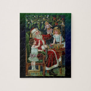Puzzle Père Noël Vintage avec enfants, cadeaux et mistl