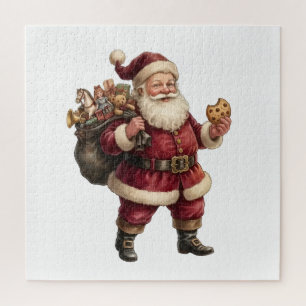 Puzzle Père Noël vintage avec sac de jouets et friandise