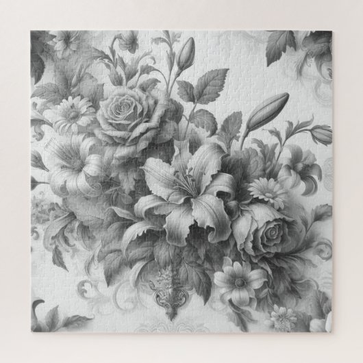 Puzzle Perfection florale noire et blanche (Vertical)