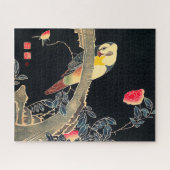 Puzzle Perroquet sur la branche d'un Rose en fleurs Bush (Horizontal)