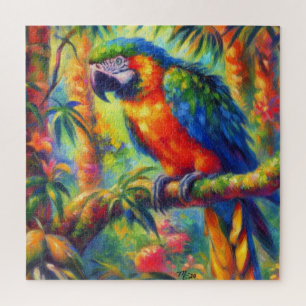 Puzzle Perroquet Tropical Impressionniste Bleu Vert