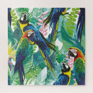Puzzle Perroquets colorés : Mélange Floral Exotique