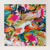 Puzzle Perroquets d'aquarelle : Motif Tropical (Horizontal)