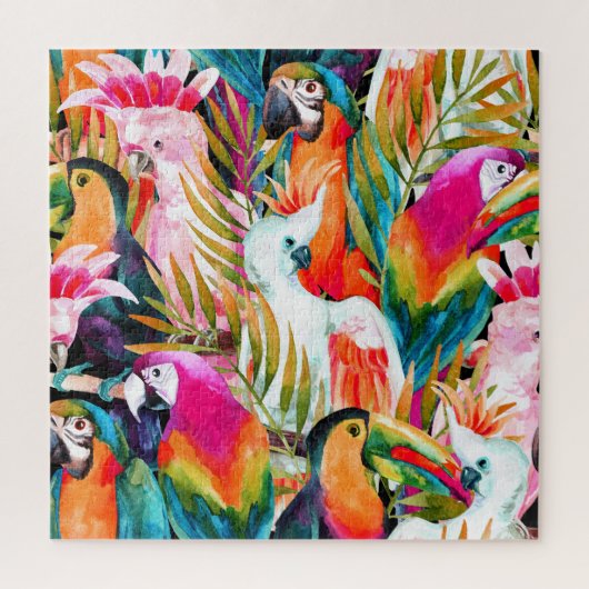Puzzle Perroquets d'aquarelle : Motif Tropical (Vertical)