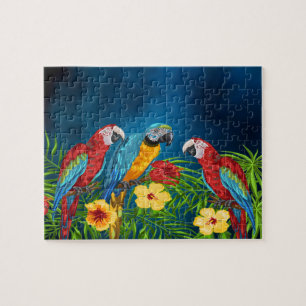 Puzzle Perroquets oiseaux tropicaux floraux ciel bleu