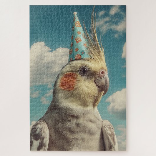 Puzzle Perruche calopsitte avec chapeau d'anniversaire su (Vertical)