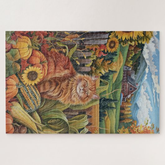 Puzzle Perse Chat Automne Récolte Thanksgiving (Horizontal)